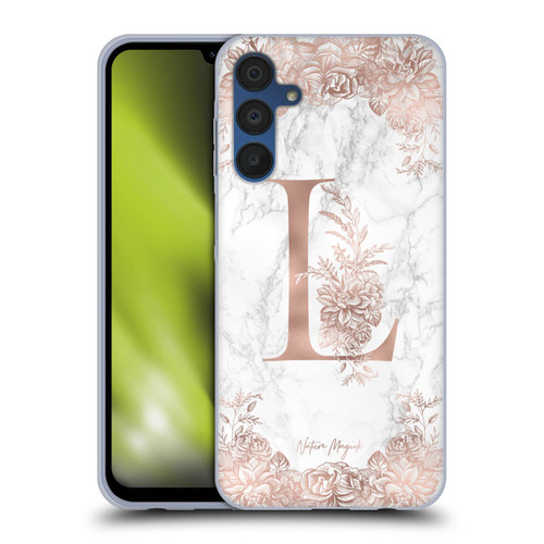 Nature Magick Rose Gold Marble Monogram Letter L Soft Gel Case for Samsung Galaxy A15 & MagSafe