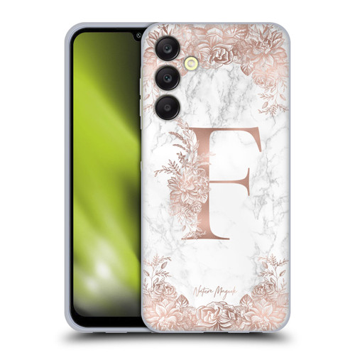 Nature Magick Rose Gold Marble Monogram Letter F Soft Gel Case for Samsung Galaxy A25 5G