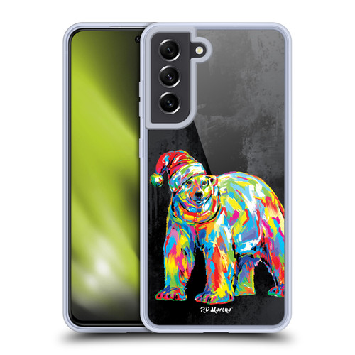 P.D. Moreno Christmas Animal Pop Colors White Bear Hat Soft Gel Case for Samsung Galaxy S21 FE 5G & MagSafe