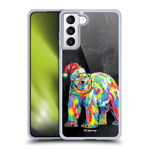 P.D. Moreno Christmas Animal Pop Colors White Bear Hat Soft Gel Case for Samsung Galaxy S21+ 5G & MagSafe