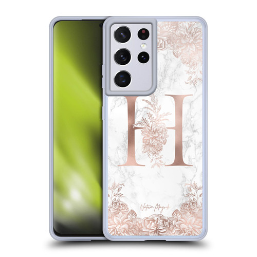 Nature Magick Rose Gold Marble Monogram Letter H Soft Gel Case for Samsung Galaxy S21 Ultra 5G & MagSafe