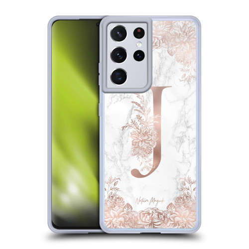 Nature Magick Rose Gold Marble Monogram Letter J Soft Gel Case for Samsung Galaxy S21 Ultra 5G & MagSafe