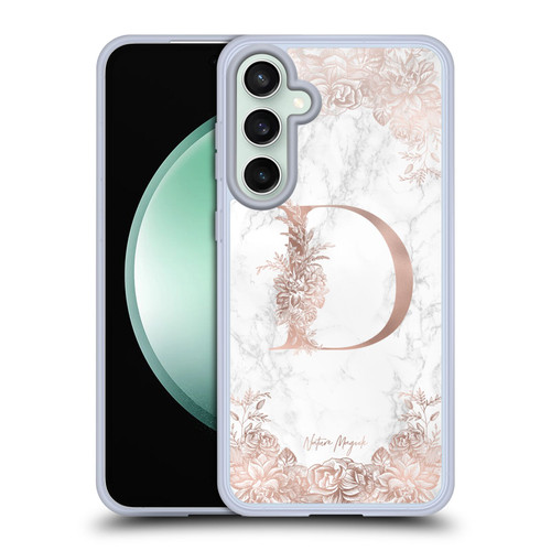 Nature Magick Rose Gold Marble Monogram Letter D Soft Gel Case for Samsung Galaxy S23 FE 5G & MagSafe