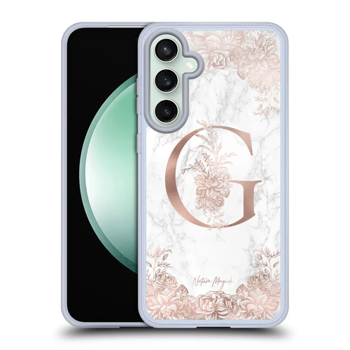 Nature Magick Rose Gold Marble Monogram Letter G Soft Gel Case for Samsung Galaxy S23 FE 5G & MagSafe