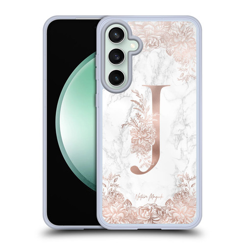 Nature Magick Rose Gold Marble Monogram Letter J Soft Gel Case for Samsung Galaxy S23 FE 5G & MagSafe