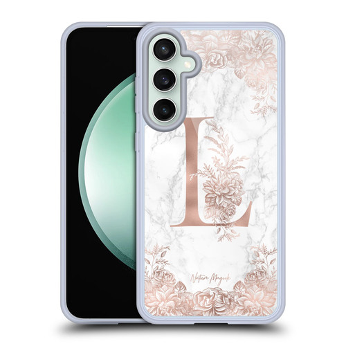 Nature Magick Rose Gold Marble Monogram Letter L Soft Gel Case for Samsung Galaxy S23 FE 5G & MagSafe