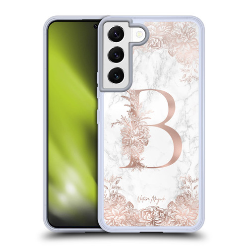Nature Magick Rose Gold Marble Monogram Letter B Soft Gel Case for Samsung Galaxy S22 5G & MagSafe