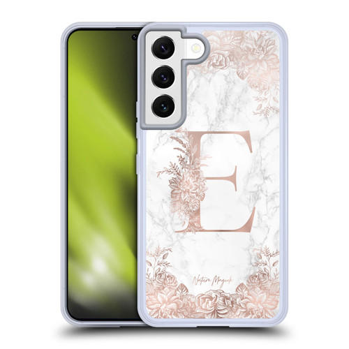 Nature Magick Rose Gold Marble Monogram Letter E Soft Gel Case for Samsung Galaxy S22 5G & MagSafe