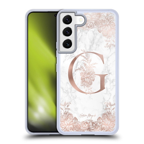 Nature Magick Rose Gold Marble Monogram Letter G Soft Gel Case for Samsung Galaxy S22 5G & MagSafe