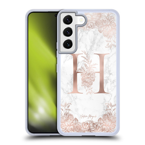 Nature Magick Rose Gold Marble Monogram Letter H Soft Gel Case for Samsung Galaxy S22 5G & MagSafe
