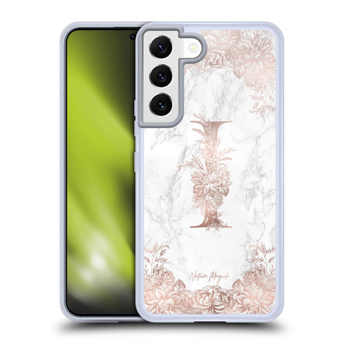 Nature Magick Rose Gold Marble Monogram Letter I Soft Gel Case for Samsung Galaxy S22 5G & MagSafe