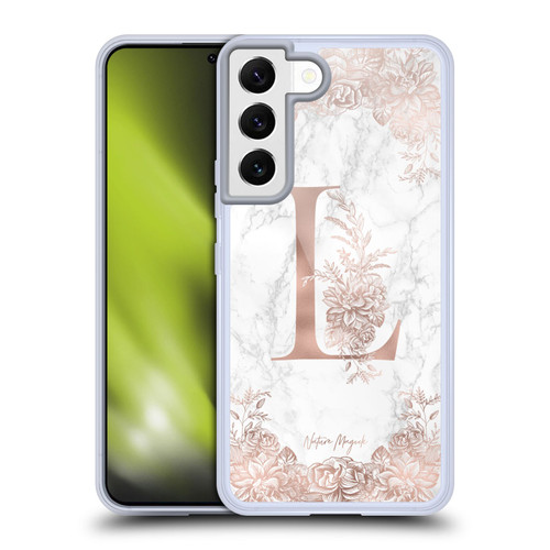 Nature Magick Rose Gold Marble Monogram Letter L Soft Gel Case for Samsung Galaxy S22 5G & MagSafe