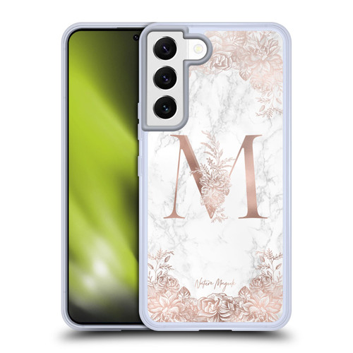 Nature Magick Rose Gold Marble Monogram Letter M Soft Gel Case for Samsung Galaxy S22 5G & MagSafe