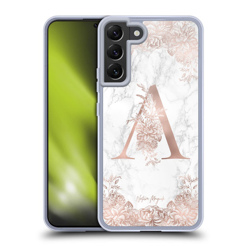 Nature Magick Rose Gold Marble Monogram Letter A Soft Gel Case for Samsung Galaxy S22+ 5G & MagSafe