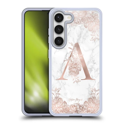 Nature Magick Rose Gold Marble Monogram Letter A Soft Gel Case for Samsung Galaxy S23 5G & MagSafe