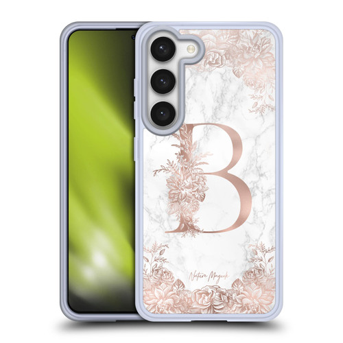 Nature Magick Rose Gold Marble Monogram Letter B Soft Gel Case for Samsung Galaxy S23 5G & MagSafe