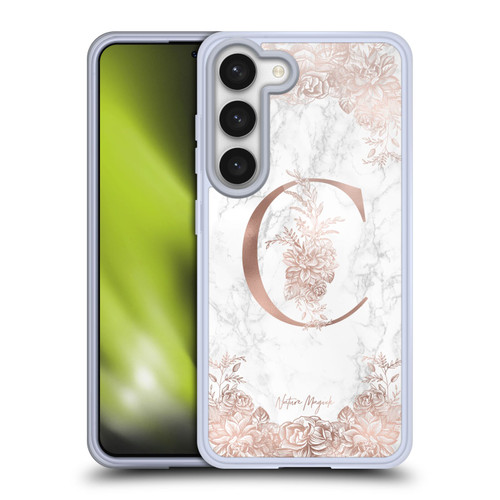 Nature Magick Rose Gold Marble Monogram Letter C Soft Gel Case for Samsung Galaxy S23 5G & MagSafe