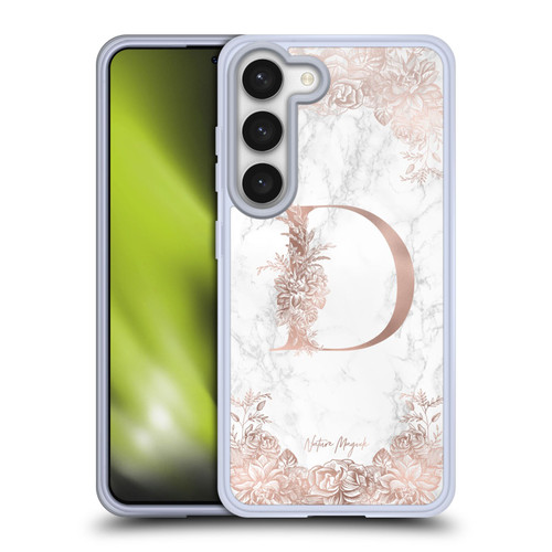 Nature Magick Rose Gold Marble Monogram Letter D Soft Gel Case for Samsung Galaxy S23 5G & MagSafe