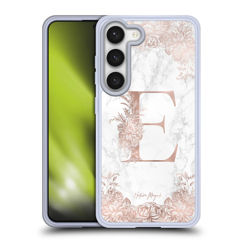 Nature Magick Rose Gold Marble Monogram Letter E Soft Gel Case for Samsung Galaxy S23 5G & MagSafe