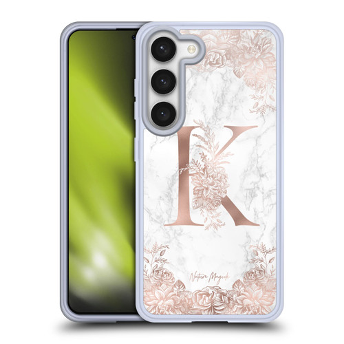 Nature Magick Rose Gold Marble Monogram Letter K Soft Gel Case for Samsung Galaxy S23 5G & MagSafe