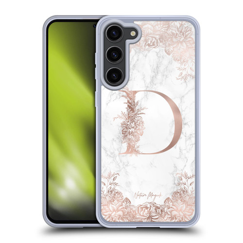 Nature Magick Rose Gold Marble Monogram Letter D Soft Gel Case for Samsung Galaxy S23+ 5G & MagSafe
