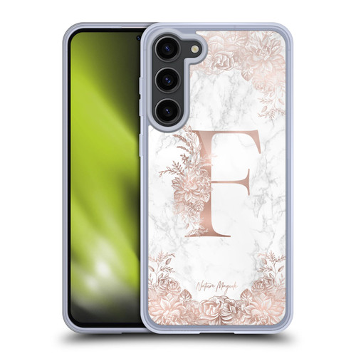 Nature Magick Rose Gold Marble Monogram Letter F Soft Gel Case for Samsung Galaxy S23+ 5G & MagSafe