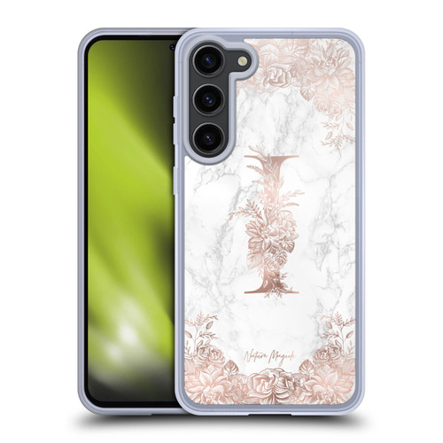 Nature Magick Rose Gold Marble Monogram Letter I Soft Gel Case for Samsung Galaxy S23+ 5G & MagSafe