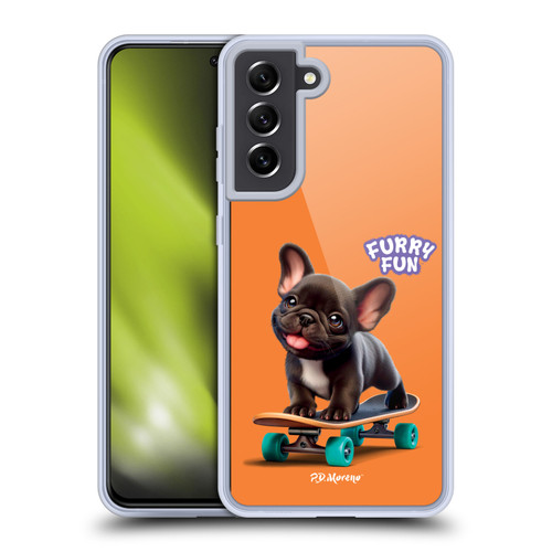 P.D. Moreno Furry Fun Artwork French Bulldog Skateboard Soft Gel Case for Samsung Galaxy S21 FE 5G & MagSafe