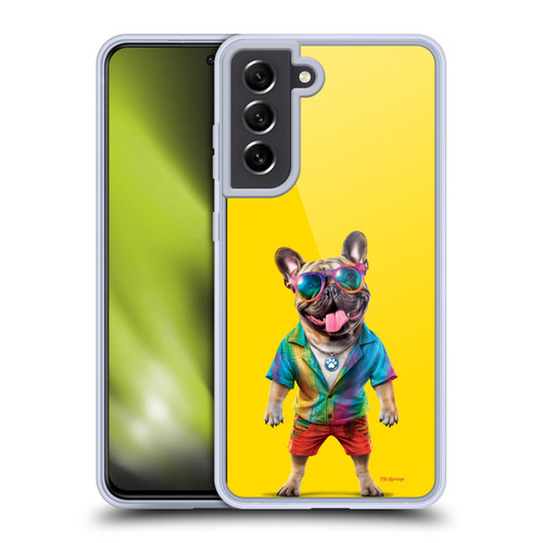 P.D. Moreno Furry Fun Artwork French Bulldog Tie Die Soft Gel Case for Samsung Galaxy S21 FE 5G & MagSafe