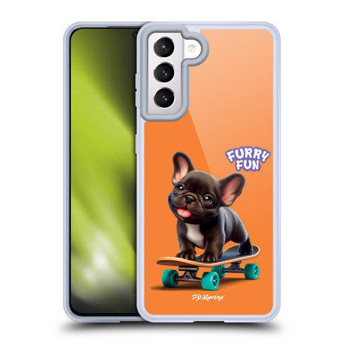 P.D. Moreno Furry Fun Artwork French Bulldog Skateboard Soft Gel Case for Samsung Galaxy S21 5G & MagSafe