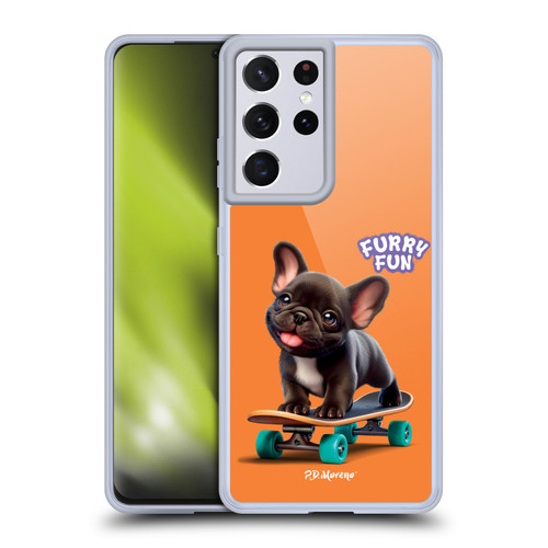 P.D. Moreno Furry Fun Artwork French Bulldog Skateboard Soft Gel Case for Samsung Galaxy S21 Ultra 5G & MagSafe
