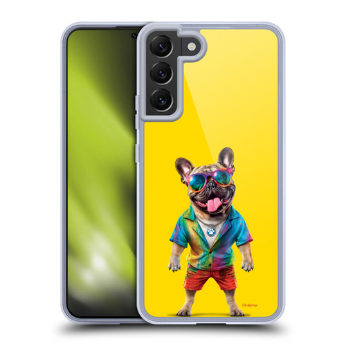 P.D. Moreno Furry Fun Artwork French Bulldog Tie Die Soft Gel Case for Samsung Galaxy S22+ 5G & MagSafe