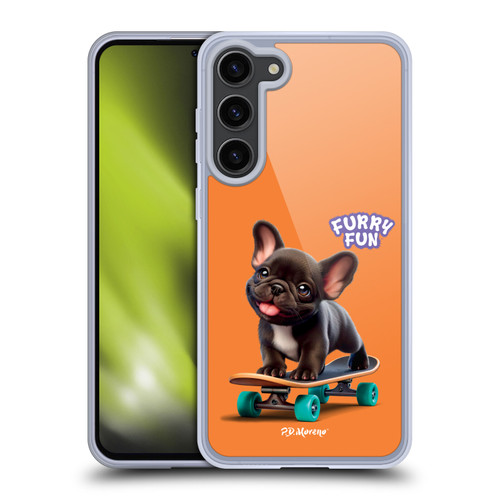 P.D. Moreno Furry Fun Artwork French Bulldog Skateboard Soft Gel Case for Samsung Galaxy S23+ 5G & MagSafe