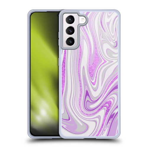 Suzan Lind Marble Swirls Purple White Gray Soft Gel Case for Samsung Galaxy S21+ 5G & MagSafe