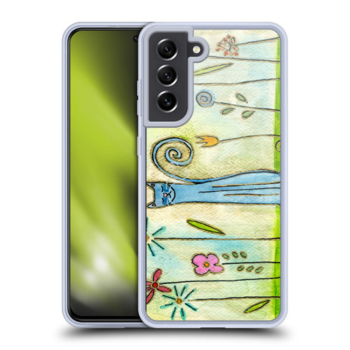 Wyanne Cat Blue Cat In The Flower Garden Soft Gel Case for Samsung Galaxy S21 FE 5G & MagSafe