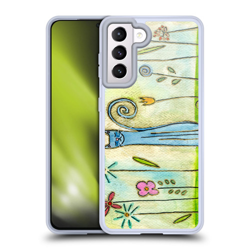 Wyanne Cat Blue Cat In The Flower Garden Soft Gel Case for Samsung Galaxy S21 5G & MagSafe