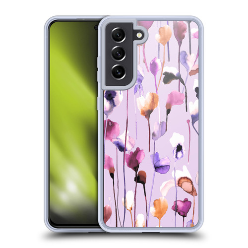 Ninola Lilac Floral Watery Flowers Purple Soft Gel Case for Samsung Galaxy S21 FE 5G & MagSafe