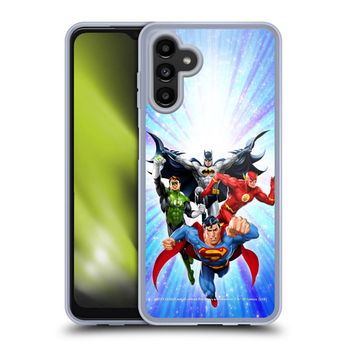 Justice League DC Comics Airbrushed Heroes Blue Purple Soft Gel Case for Samsung Galaxy A13 5G (2021)