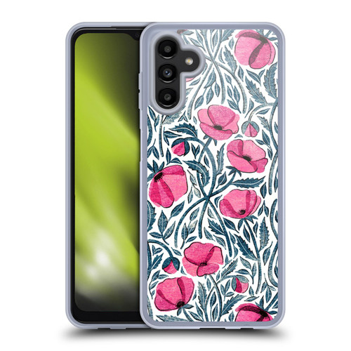 Micklyn Le Feuvre Flora And Fauna Hot Pink Block Print Poppies Soft Gel Case for Samsung Galaxy A13 5G (2021)