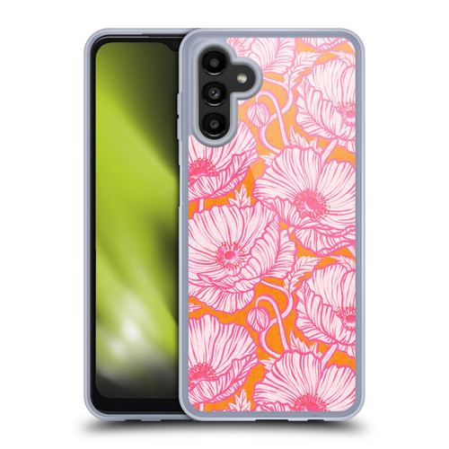 Micklyn Le Feuvre Flora And Fauna Hot Pink Orange Poppy Floral Soft Gel Case for Samsung Galaxy A13 5G (2021)