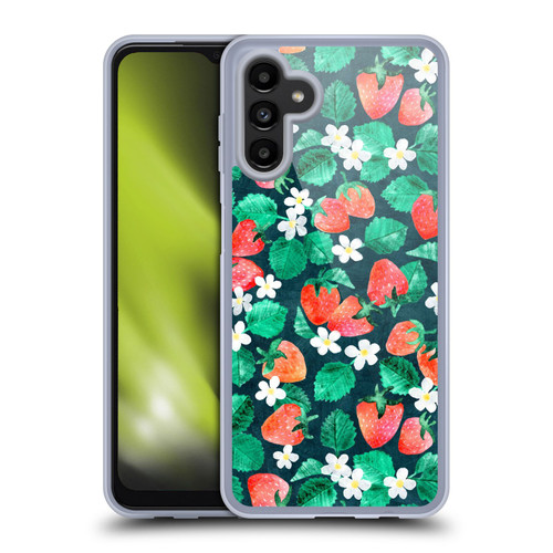 Micklyn Le Feuvre Flora And Fauna Strawberry Watercolor in Blue Soft Gel Case for Samsung Galaxy A13 5G (2021)