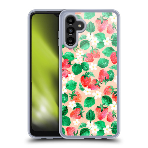 Micklyn Le Feuvre Flora And Fauna Strawberry Watercolor in Peach Soft Gel Case for Samsung Galaxy A13 5G (2021)