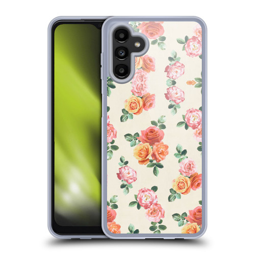 Micklyn Le Feuvre Florals Peach and Pink Roses Soft Gel Case for Samsung Galaxy A13 5G (2021)