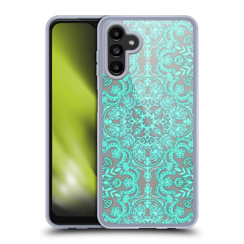 Micklyn Le Feuvre Floral Patterns Mint Green And Grey Soft Gel Case for Samsung Galaxy A13 5G (2021)