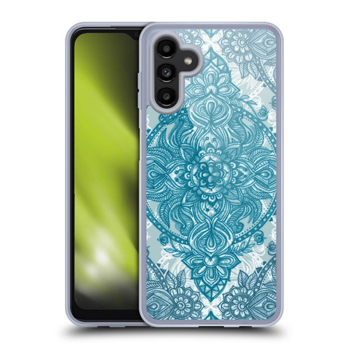 Micklyn Le Feuvre Mandala 3 Teal And White Lace Pencil Doodle Soft Gel Case for Samsung Galaxy A13 5G (2021)