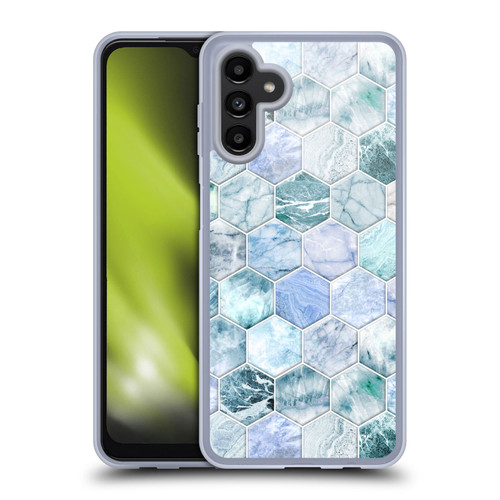 Micklyn Le Feuvre Marble Patterns Ice Blue And Jade Stone And Hexagon Tiles Soft Gel Case for Samsung Galaxy A13 5G (2021)
