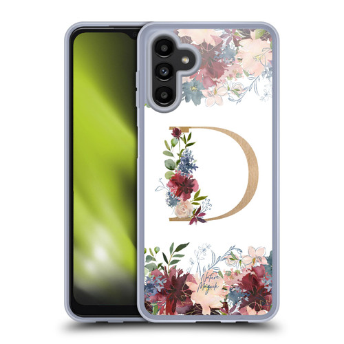 Nature Magick Flowers Monogram Floral Gold Letter D Soft Gel Case for Samsung Galaxy A13 5G (2021)