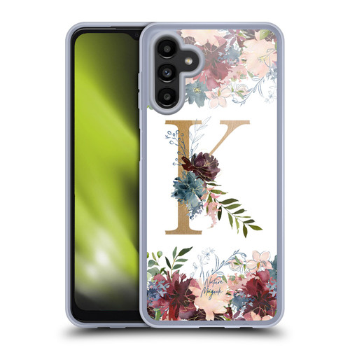 Nature Magick Flowers Monogram Floral Gold Letter K Soft Gel Case for Samsung Galaxy A13 5G (2021)
