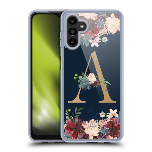 Nature Magick Floral Monogram Gold Navy Letter A Soft Gel Case for Samsung Galaxy A13 5G (2021)