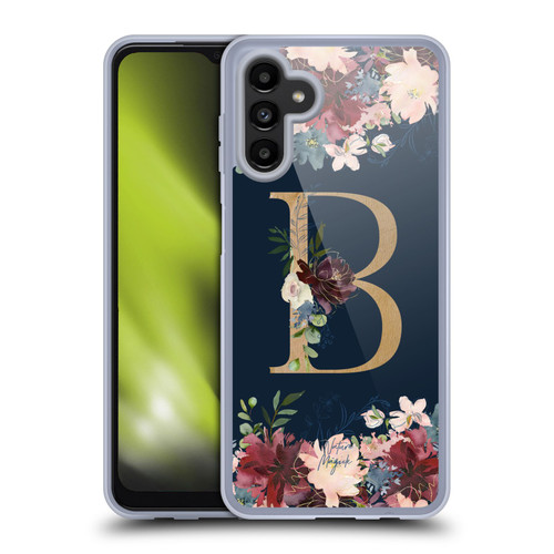 Nature Magick Floral Monogram Gold Navy Letter B Soft Gel Case for Samsung Galaxy A13 5G (2021)